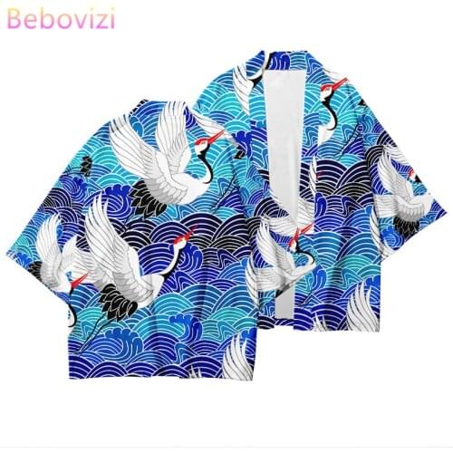 Plus Size XXS-4XL Blue Harajuku Japanese Style Fashion Kimono 2020 Men and Women Cardigan Blouse Haori Obi Asian Clothes Samurai