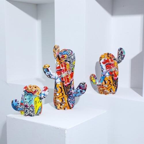 Creative Cactus Modern Graffiti Fashion Plant Color Colorful Resin Crafts Decoration Living Room Bedroom Study Home Decor