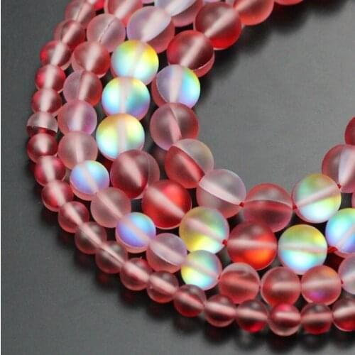 Natural Matte Red AB Crystal Glitte MoonStone Round Labradorite Loose Beads For Jewelry Making DIY Bracelet Necklace 6/8/10mm