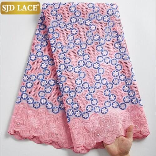 SJD LACE African Lace Fabric High Quality Hole Cotton Embroidery Swiss Voile Lace In Switzerland For Nigerian Wedding DressA2301