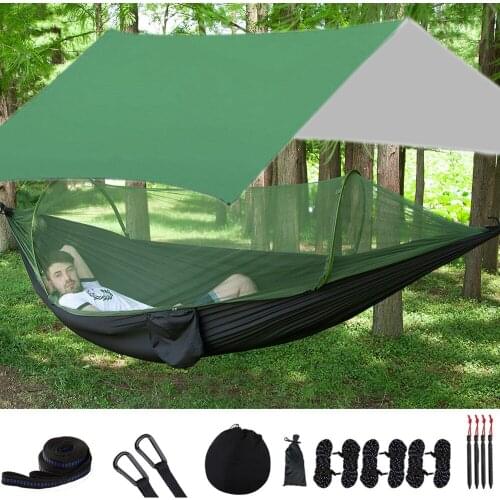 Lightweight Portable Double Camping Hammock with Mosquito Bug Net Tent, 118''x118'' Rain Fly Tarp,for Hiking, Backpacking Travel