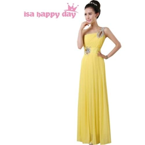 Multi color cheap red long one shoulder chiffon watermelon bridesmaid brides maid dress floor length bridesmais dresses H1915