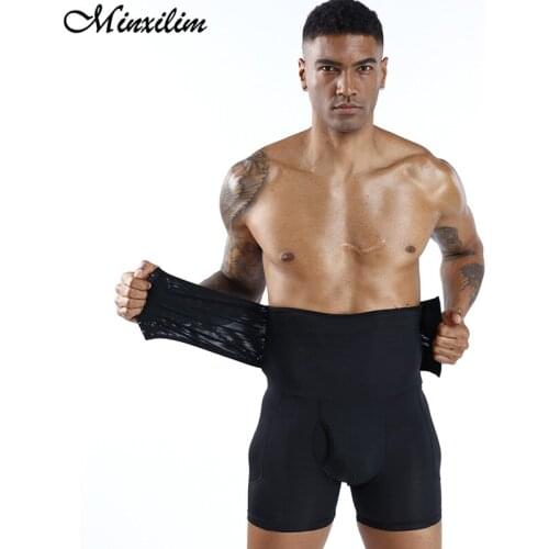 Minxilim Men High Waist Slimming Panties Waist Trainer Butt Lifter Stretch Fabric Men Tummy Control Body Shaper Plus Size 6XL