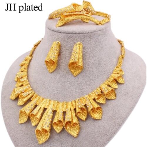 Jewelry sets new Dubai Gold color 24K Ornament for women necklace earrings bracelet ring womens wedding wife gifts jewelery set