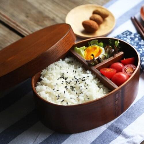 Oval-shaped coffee-colored Japanese wooden sushi lunchbox eco-friendly wooden tableware adult lunchbox