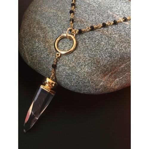 FUWO Natural Clear Quartz Neckace, Healing Crystal Piont With 16/18Inches Black Beads Winding Chain Jewelry NC093 4Pieces/Lot