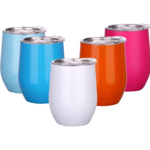 12oz Wine Tumbler Beer Mugs With Lid Vacuum Thermos Egg Shaped Cup 304 Stainless Steel Bridemaid Graduation For Party Gift