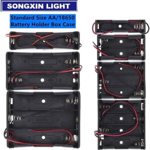 Plastic Standard Size AA/18650 Battery Holder Box Case Black With Wire Lead 3.7V/1.5V Clip