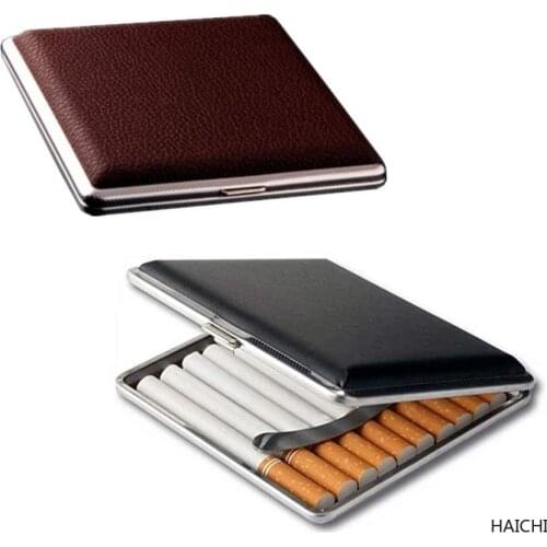 Gift for Mens ,Leather Cigarette Box 20 Sticks Cigar Case Metal Leather Smoking Accessories Cigarette Lady Storage Cover Hold