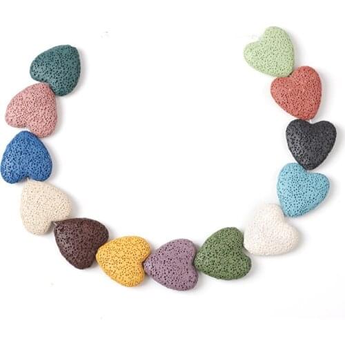 20mm Heart Natural Stone Colorful Lava Beads Pendants with DIY Diffuser Pendant Charm Necklace Bracelets Earrings Jewelry Making