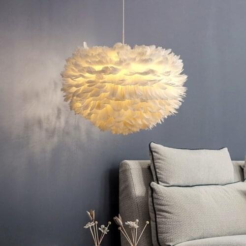Nordic White Feather Pendant Lamp Creative Goose Feather Children Room Hanging Lamp Bedroom Dining Room Loft Ceiling Drop Light