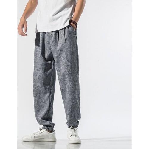 Harem Pants Men Bloomers Pants Chinese Style Beam Feet Loose Elastic Waist Casual Summer Autumn Cotton Linen Large Size M-5XL