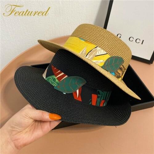 Summer Ladies Flat Top Straw Hat Beach Bohemian Sunscreen Sun Hat Wide Brim British Style Unisex Holiday Hat Sun Protection Hat