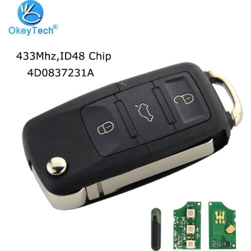 OkeyTech for Audi A3 A4 A6 A8 RS4 TT 433Mhz ID48 Chip HAA Uncut Blank Blade 3 Button Flip Folding Remote Control Key 4D0837231A