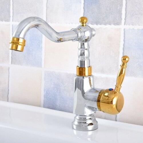 Kitchen Wet Bar Bathroom Vessel Sink Faucet Silver Polished Chrome Gold Color Brass Swivel Spout Mixer Tap Single Hole msf803
