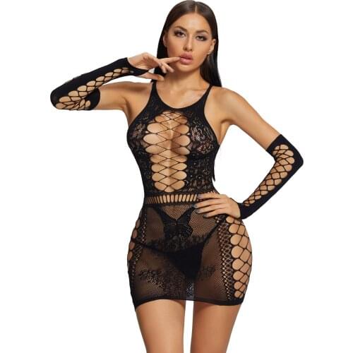 Sexy Dress For Sex Temptation Hollow Underwear Bag Hip Mid Sleeve Suit Short Skirt Q535