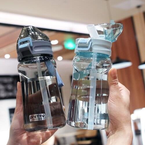 600ml Straw Cup BPA Free Plastic Sport Water Bottle with Rope Outdoor Leakproof Travel Hike Camp Drink Cup for Girl Student