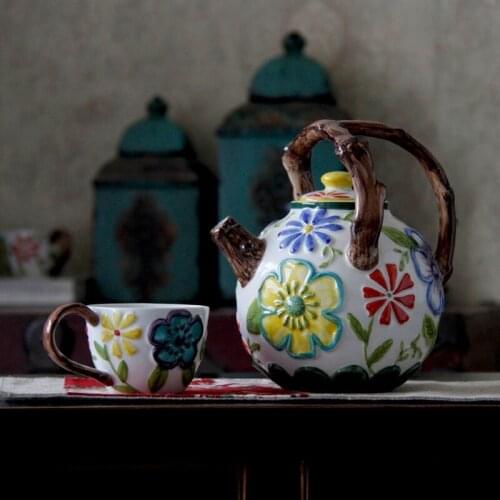 Wedding decoration Painted 5 sets Mediterranean countryside decoration painted ceramic coffee sets decoration