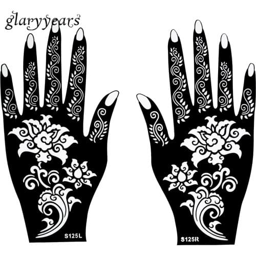 Hot 1 Pair Henna Tattoo Stencil Beautiful Flower Pattern Design for Women Body Hands Mehndi Airbrush Art Painting 20 * 11cm S125