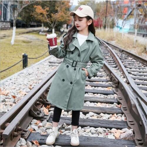 Girl Long Outerwear Spring Children Windproof Double-breasted Kids Trench Coat Fashion Casual Girl Overcoat 8 10 12 Year