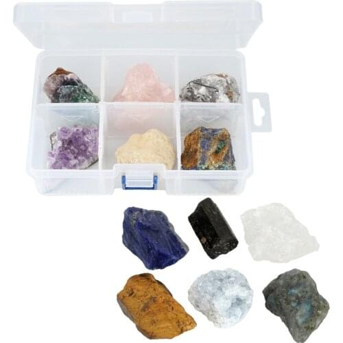 TUMBEELLUWA 1 Box (6Pc) Natural Rough Crystal Quartz Gem Stone Rocks Mineral Collection Box,Healing Crystal