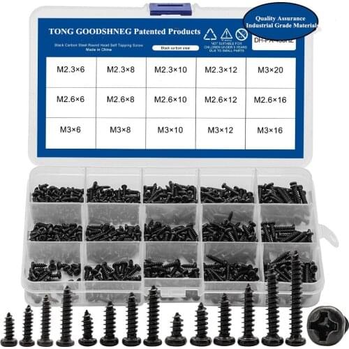Carbon Steel Laptop Computer Screw Phillips Screw Kit Black Plated Round Pan Head Tapping Screws Set M2.3 M2.6 M3 Home Hardware
