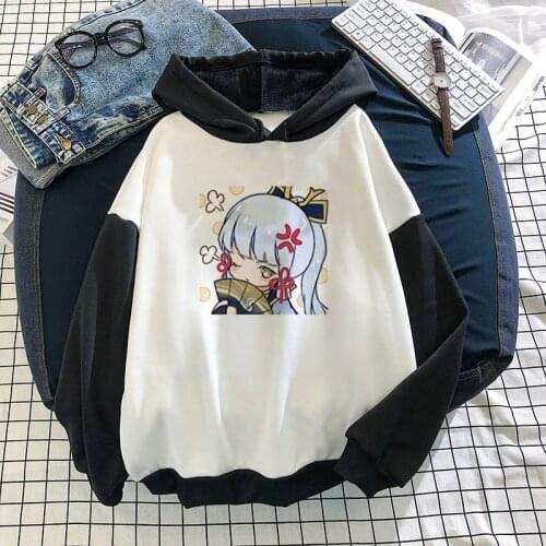 Hip Hop Oversized Splicing Streetwear Hoodies Women Game Genshin Impact Kamisato Ayaka Anime Kawaii Pullovers Jacket Clothes