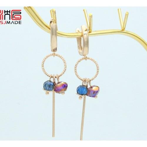 SJMADE New Arrivals Korean Fashion Long Crystal Dangle Earrings Champagne Gold Ear Hook For Women Girls Party Jewelry Gift