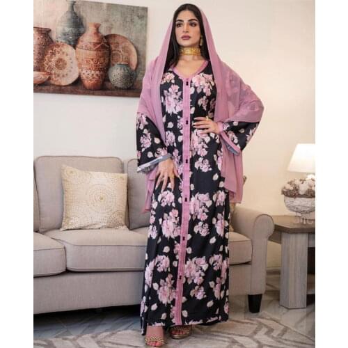 Print Hijab Dress Women Caftan Marocain Abaya Dubai Muslim Turkey Kaftan Clothes African Dresses Eid Robe Longue Femme Musulmane