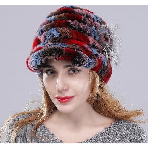 Winter Lady Natural Real Rex Rabbit Fur Hats Women Warm 100% Genuine Fur Beanies Russia Girl Fashion Luxury Rex Rabbit Fur Caps