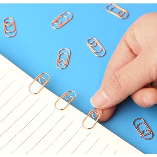 50pcs/bag Metal Mini Heart Rose Gold Paper Clip Bookmark Planner Binder Clips School Office Stationery