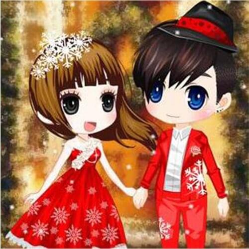 5D DIY Full Round/Square Diamond Painting Cartoon Couple Cross Stitch 3D Embroidery Rhinestone Mosaic Valentines Day Gift Y543