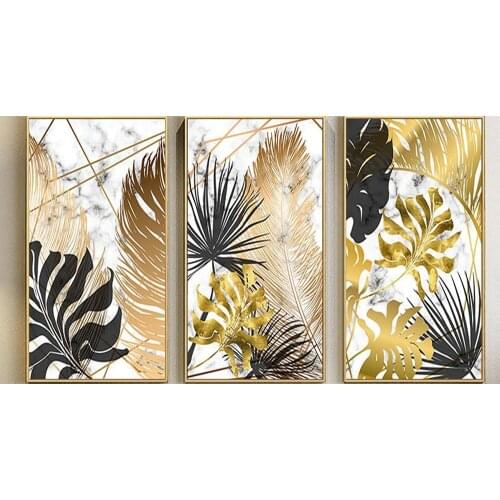 5D Diy Diamond Painting Golden Leaves Full Square Round Drill 3D Diamond Embroidery Mosaic Needlework Triptych Home Decor DF188