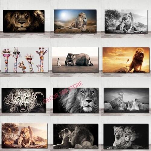 Abstract Colorful Lion Canvas Paintings on The Wall Art Posters and Prints Modern Animals Wall Pictures Decoration Cuadros