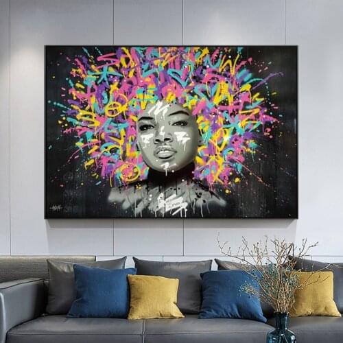 Abstract Portrait Canvas Paintings Posters and Prints Sexy African Black Girl Graffiti Art Wall Pictures For Living Room Decor