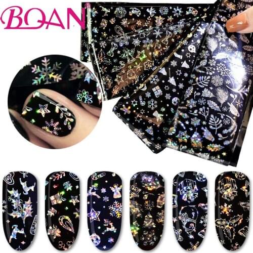 BQAN 4pcs/set Nail Christmas Star Series Stickers Hot Transfer Paste Snowflake Nail Art Decoration Tips