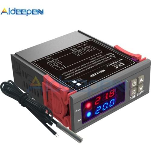 MH1220W AC 110-220V DC 12-72V 10A Dual Display Digital Temperature Control Thermostat Regulator Controller 10K NTC Sensor Probe