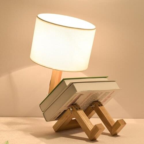 Wood Robot Shape Folding Table Lamps Creative European Fashion Study Bedroom Bedside Linen Lamp Shade desk Light WJB41611