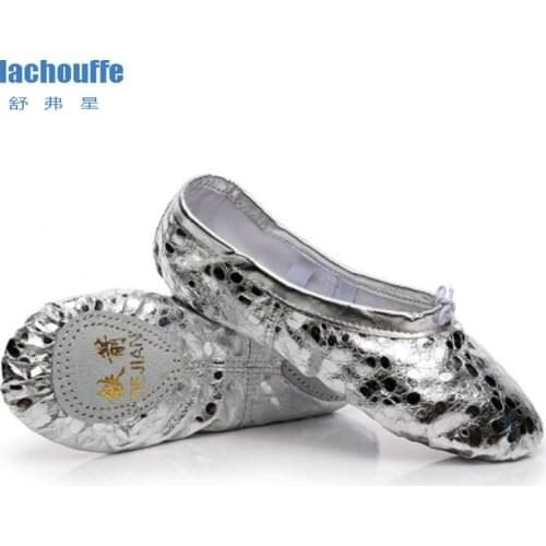Kids Ballet Dance Shoes Sliver Gold Yoga Practice Shoes for Dancing Women PU Leather Ballet Shoes Gilr Soft Sole Ballerina Shoe
