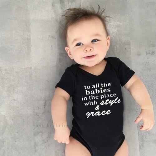 Infant Boy Girl Cotton Romper Toddler Newborn Black Jumpsuit Funny Cute 0-24M Babies Style Summer Clothes Kids Outfits Tops