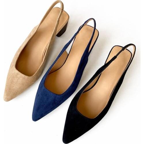 Donna-in 2021 Pointed Toe Highheels for Office Lady Retro Wooden Chuncy Heel Kid Suede Slingbacks Elegant Sandals Female Pumps