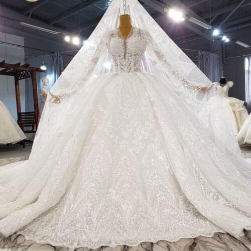 Elegant Beading Wedding Dresses 2021ball Gown Long Sleeves Wedding Gowns Formal Vestido De Noiva Robe De Mariee Bridal Gowns