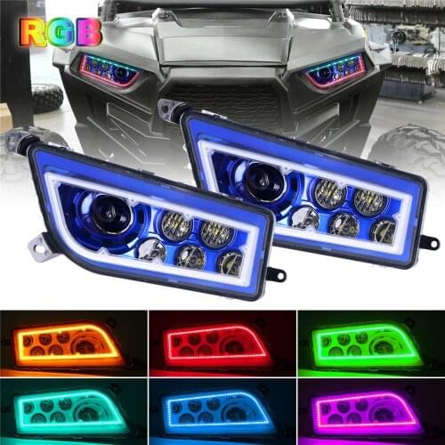 2 PCS For Polaris RZR XP 1000 XP TURBO LED Headlights RGB Halo Ring Angle Eyes APP Remote Auto Accessories ATV UTV LED Headlamp
