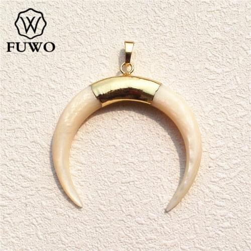 FUWO Big Size Fashion Natural White Shell Crescent Pendant 24K Gold Electroplated Minimalist Coastal Jewelry Wholesale PD529