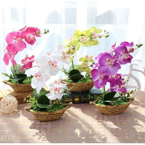 Potted Artificial Butterfly Orchid Flower Bonsai for Home Garden Decoration Party Office Hotel Ornament Fake Flowers Plants