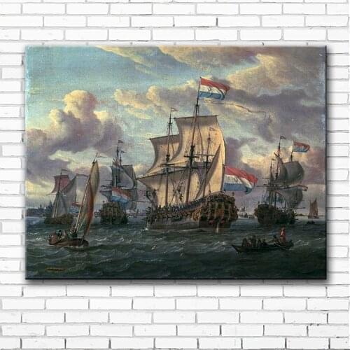 Free Shipping classical sailboat dutch flag seascape canvas prints oil painting printed on canvas wall art decoration picture