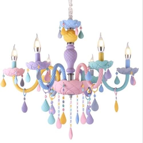 Colorful Crystal Chandelier Living Room Girls Bedroom Decoration Pendants Princess Chandeliers Home Lighting Indoor Lamp B565