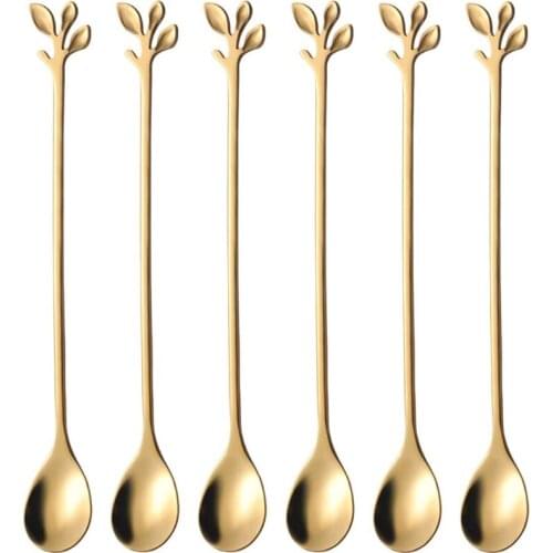 Y1QB Stainless Steel Leaf Stirring Spoon Food Grade Creative Dessert Coffee Exquisite Oval Spoons Gift Tableware
