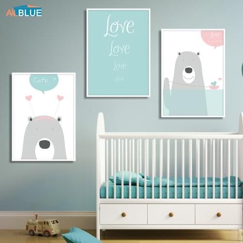 Lovely Cartoon Animals Bear Poster And Print Baby Nursery Wall Art Pictures Kids Child Room Canvas Painting Home Decoration