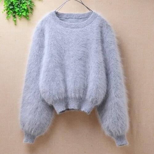 Fashion short style sweater Mink Cashmere knitted Jumper Angora rabbit fur pullover crop top women mantle winter clothes female